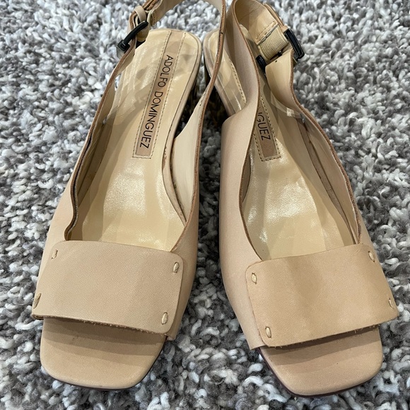 Almost new! Leather Adolfo Dominguez summer tan gold comfortable heels sandals - Picture 2 of 12